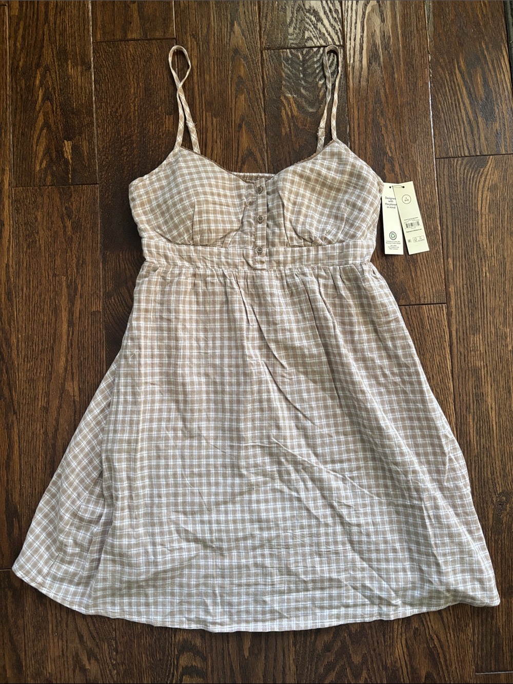 No Boundaries Beige Plaid Mini Cami Dress